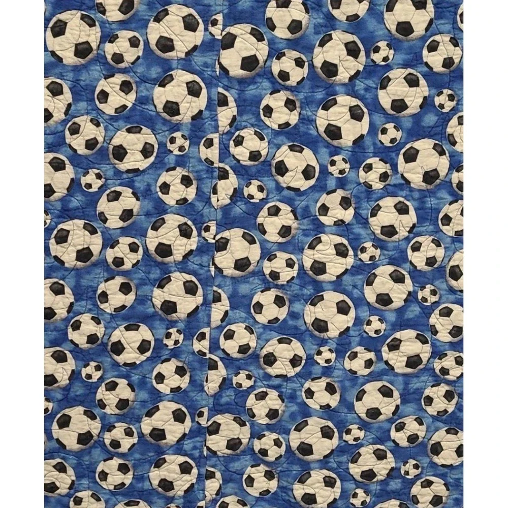 1.a.0.0.0.1 Handmade Patchwork Quilt 64x79 Scrappy Soccer Ball Throw Blanket